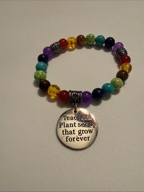 Multi‑Color Beaded Teacher Charm Bracelet